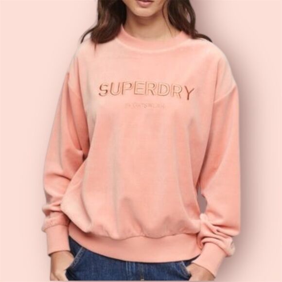 Superdry Velour Graphic Boxy Crew Neck Sweatshirt Woman Peach Size 10 - Picture 4 of 13